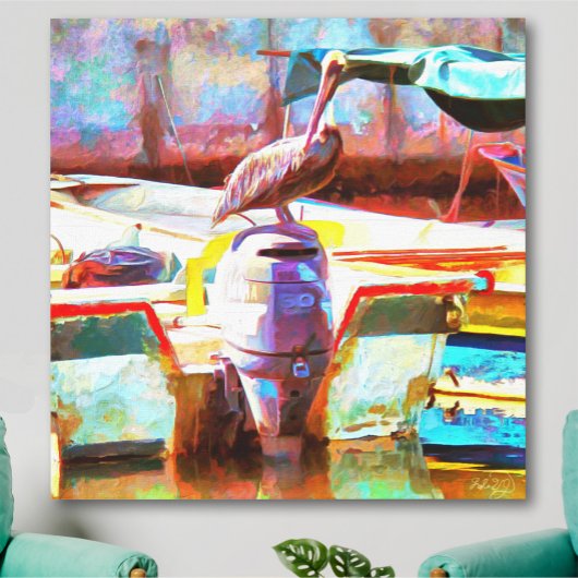 Muelle Los Peines Pelican 0463 Art Canvas Afdruk