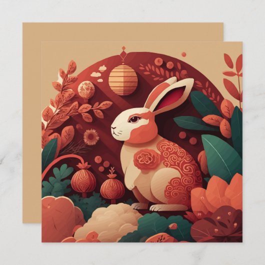 Muet Tones Rabbit Chinois Nouvel An Invitation (Devant / Derrière)