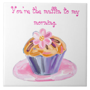 Muffin met bloemendecoratie tegeltje