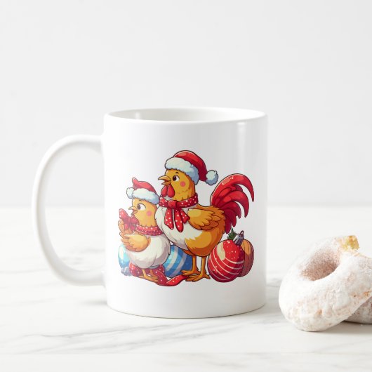 Mug С de Noël poulets, poulets de Noël de la ferme de  (Avec donut)