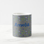 Mug С ute Bleu aquarelle motif nom gris (Centre)