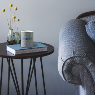 Mug С ute Bleu aquarelle motif nom gris