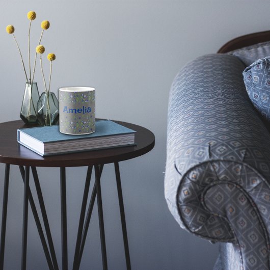 Mug С ute Bleu aquarelle motif nom gris