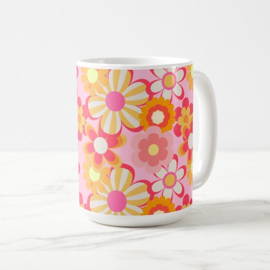 MUG レトロかわいいお花デザイン♡ピンク (Devant droit)