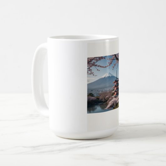 MUG 日本の春の最も美しい瞬間を凝縮したような一枚です。富士山を背景に、五重塔と満開の桜が描かれています。 (Devant gauche)