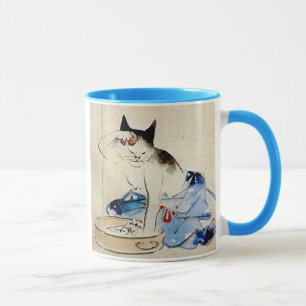 Mug 顔を洗う猫, lavage de visage de chat de 広重, Hiroshige