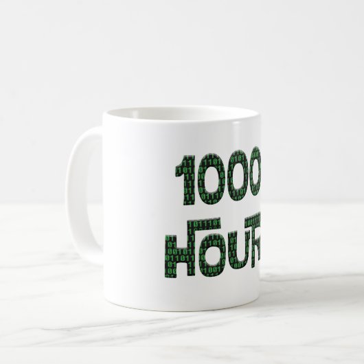 Mug 10000 heures avec une superposition de code binair (Devant gauche)
