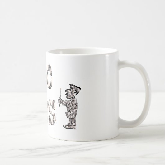 Mug 10000 hours with an overlay of paint brushes.  (Droite)