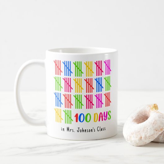 Mug 100 Jours de l'école Colorful Tally Mark (Avec donut)