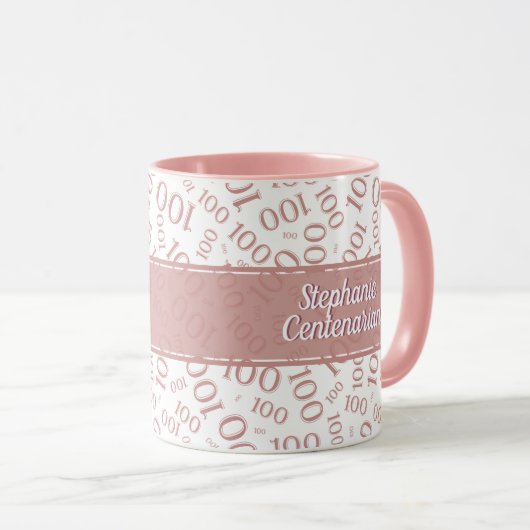 Mug 100e anniversaire Motif de numéro aléatoire rose e (Devant droit)