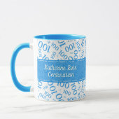 Mug 100e anniversaire Motif de numéros aléatoires bleu (Gauche)