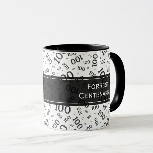Mug 100e anniversaire noir/blanc Motif de numéro aléat (Devant droit)