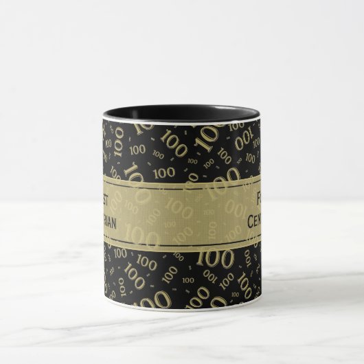 Mug 100e anniversaire Noir & Or Motif nombre aléatoire (Centre)