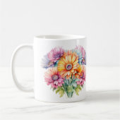 Mug 100e anniversaire nom gerbera fleurs bleu (Gauche)