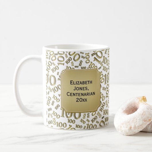 Mug 100e anniversaire Numéro d'or Motif Centenaire (Avec donut)
