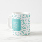 Mug 100th Centenarian turquoise de motif de nombre (Devant gauche)