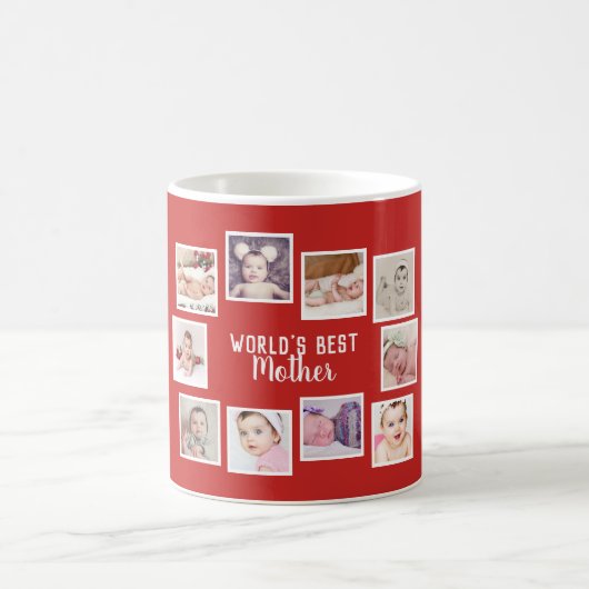 Mug 10 Collage Photo Avec Texte Personnalisé Rouge (Centre)