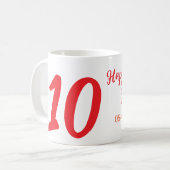 Mug 10e anniversaire ajouter nom date année rouge modè (Devant gauche)