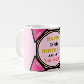 Mug 10e anniversaire fille rose or (Devant gauche)