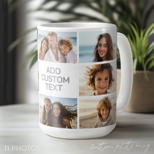 Mug 11 Collage de photos - Gris et Blanc avec Texte