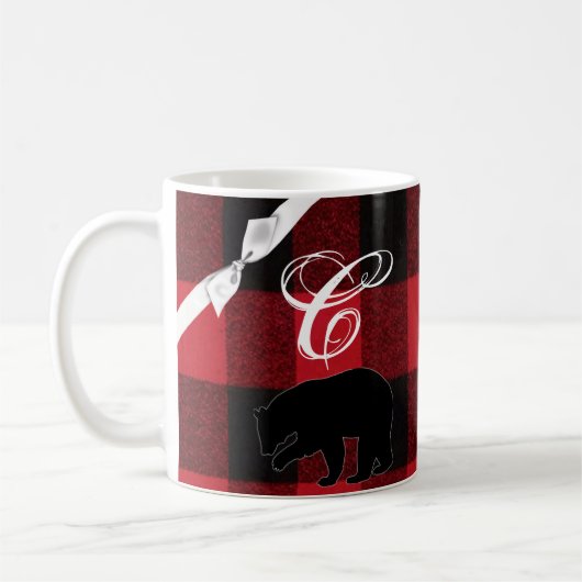 Mug  11 Oz. Bouge de café Buffle rouge Plaid Ours noir (Gauche)