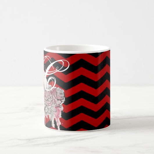 Mug 11 Oz. Café Mugskull Rose goth Chevron noir rouge (Centre)