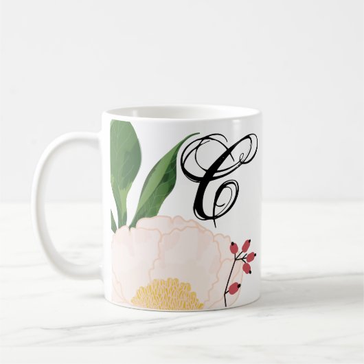 Mug  11 Oz. Fleurs florales blanches à la pâte de café (Gauche)