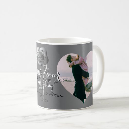 Mug 11e anniversaire du Mariage en acier (Rose) 2 phot (Devant droit)