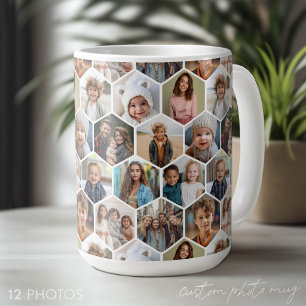 Mug 12 Collage de photos - motif hexagonal funky