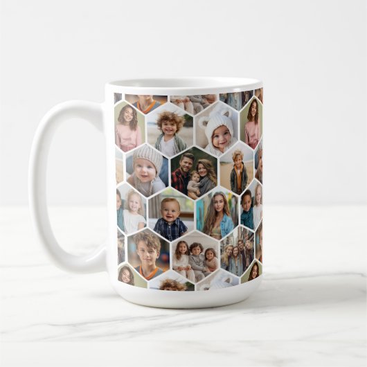 Mug 12 Collage de photos - motif hexagonal funky (Gauche)
