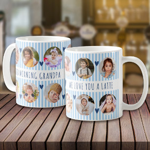 Mug 12 Photo Bleu clair Rayé Bonjour Grand-père