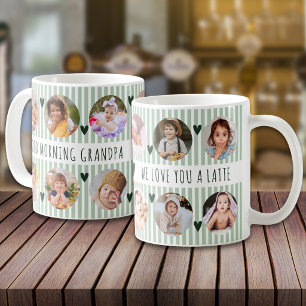 Mug 12 Photos Vert Sauge Rayé Bonjour Grand-Père