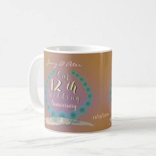 Mug 12e anniversaire Mariage Soie & Jade (Devant gauche)