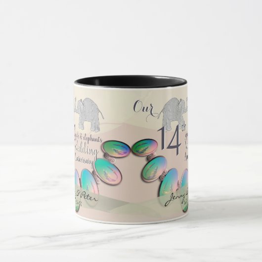 Mug 14e anniversaire du Mariage Opals & Eléphants (Centre)