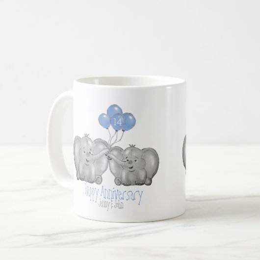 Mug 14e anniversaire mariage d'ivoire cadeau d'éléphan (Devant gauche)