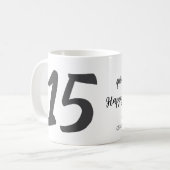 Mug 15e anniversaire ajouter nom date année noire modè (Devant gauche)