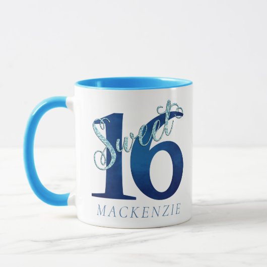 Mug 16 ans | Aquarelle bleue et Faux Parties scintilla (Gauche)