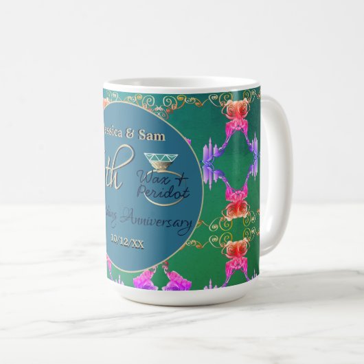 Mug 16e anniversaire Mariage Cire, Statice & Peridot (Devant droit)