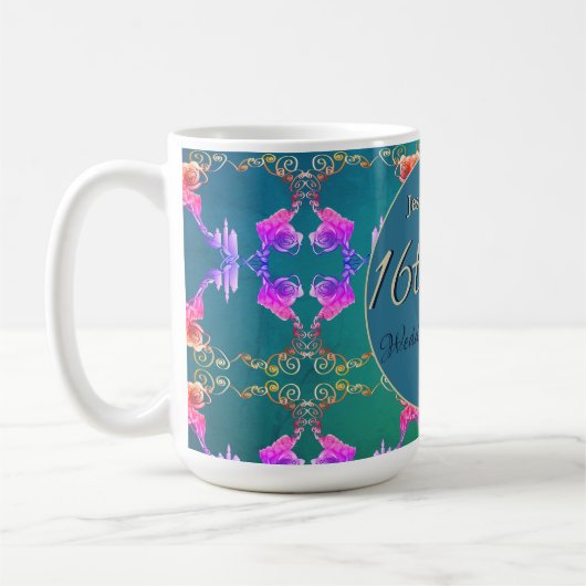 Mug 16e anniversaire Mariage Cire, Statice & Peridot (Gauche)
