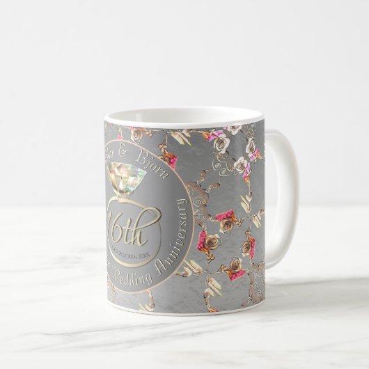 Mug 16e anniversaire Mariage cire, Statice, Peridot (Devant droit)