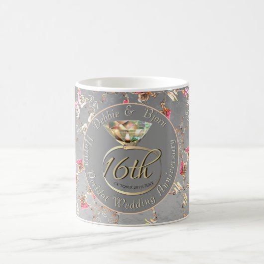 Mug 16e anniversaire Mariage cire, Statice, Peridot (Centre)