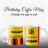 Mug 18 ans d'être génial nom jaune rouge