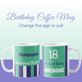 Mug 18 ans d'être un nom génial vert pourpre