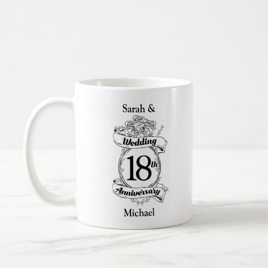 Mug 18e anniversaire du Mariage Roses noires et blanch (Gauche)