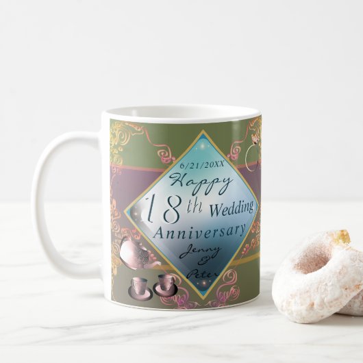 Mug 18e anniversaire Mariage de Porcelaine Acquamarine (Avec donut)
