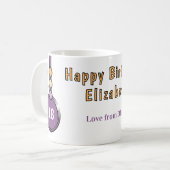 Mug 18e anniversaire nom violet orange (Devant gauche)