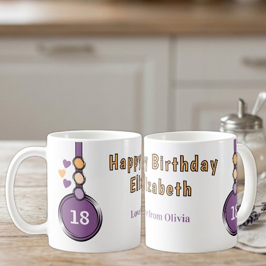 Mug 18e anniversaire nom violet orange