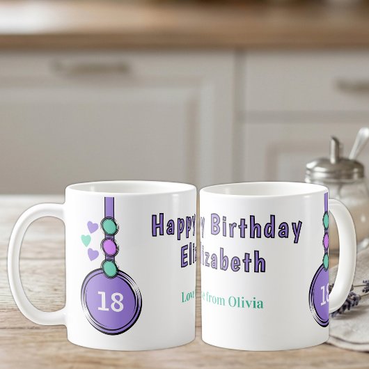 Mug 18e anniversaire nom violet vert