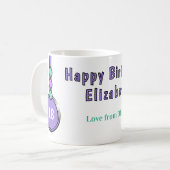 Mug 18e joyeux nom d'anniversaire violet vert (Devant gauche)