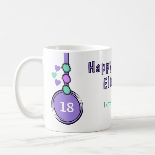Mug 18e joyeux nom d'anniversaire violet vert (Gauche)